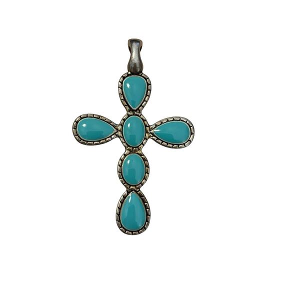 Vintage Double-Sided Cross Black and Teal 2.75" Long - Picture 10 of 13
